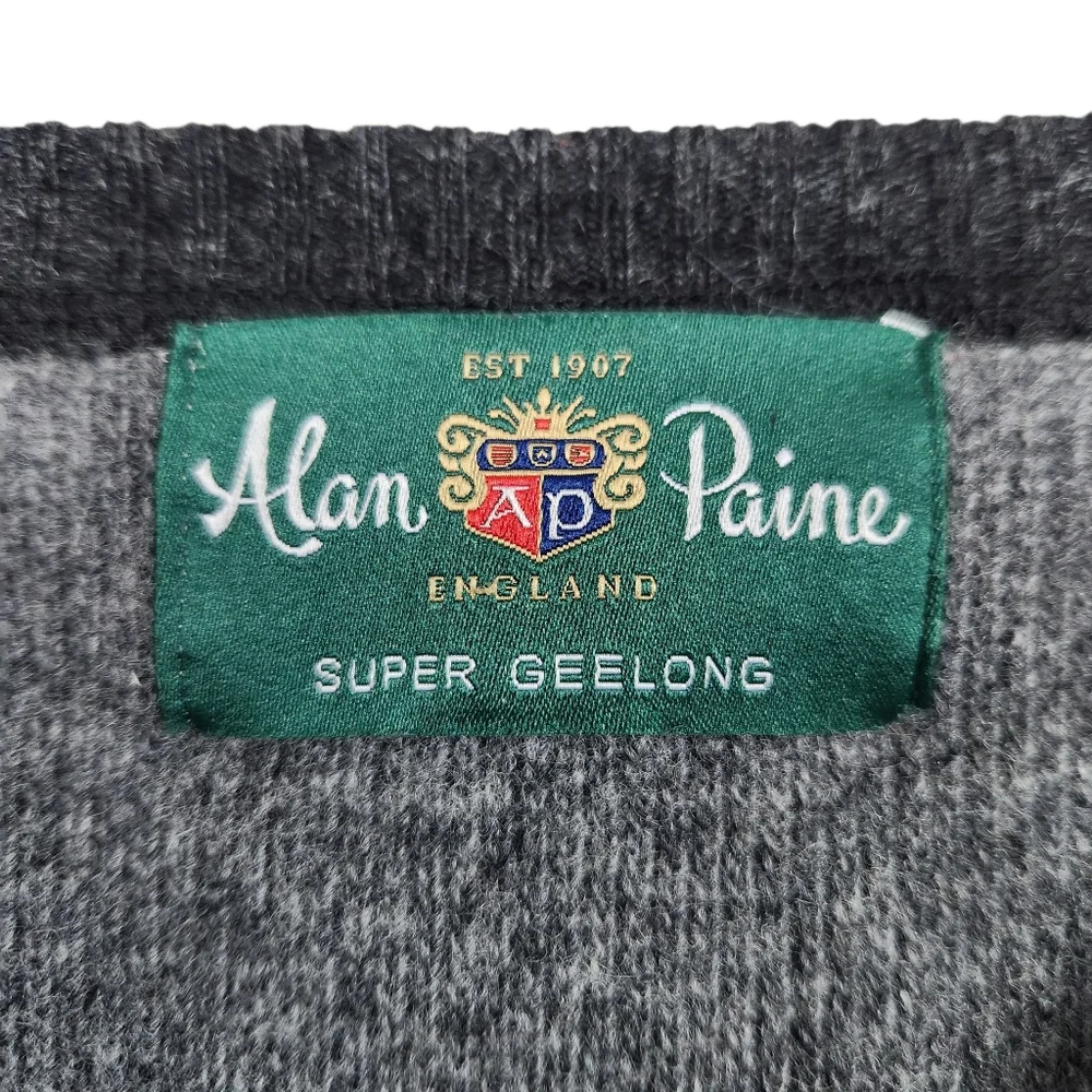 Alan Paine England Super Geelong Lambswool Sweater Grey UK 44 US Mens Size L